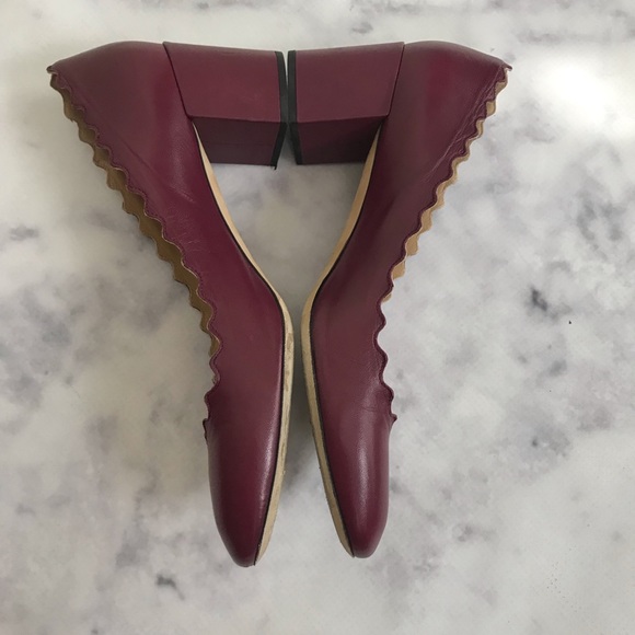 Chloe Shoes - Chloe Burgundy Lauren Scalloped Block Heel Pumps
